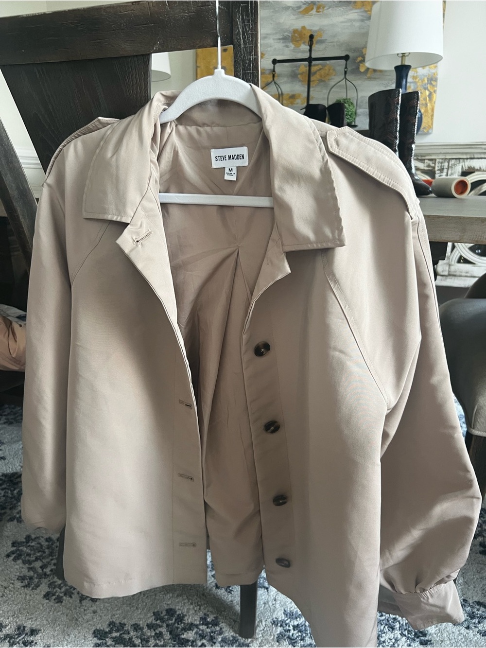 Steve Madden Taupe Button-Front Trench Jacket